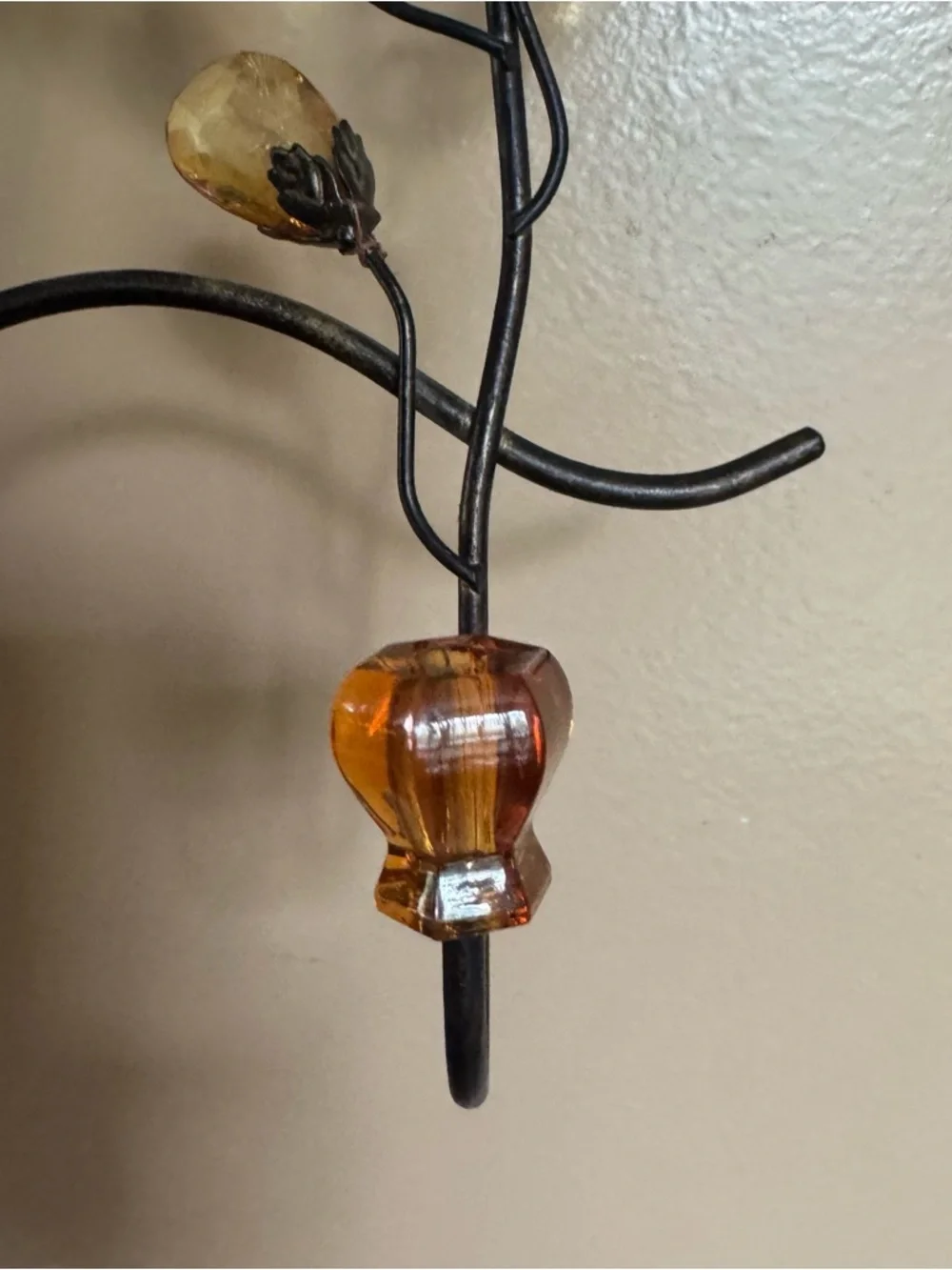 Metal Wall Plaque Coat Hat Towel Hook With Amber Acrylic Crystal Knobs 4 Hook